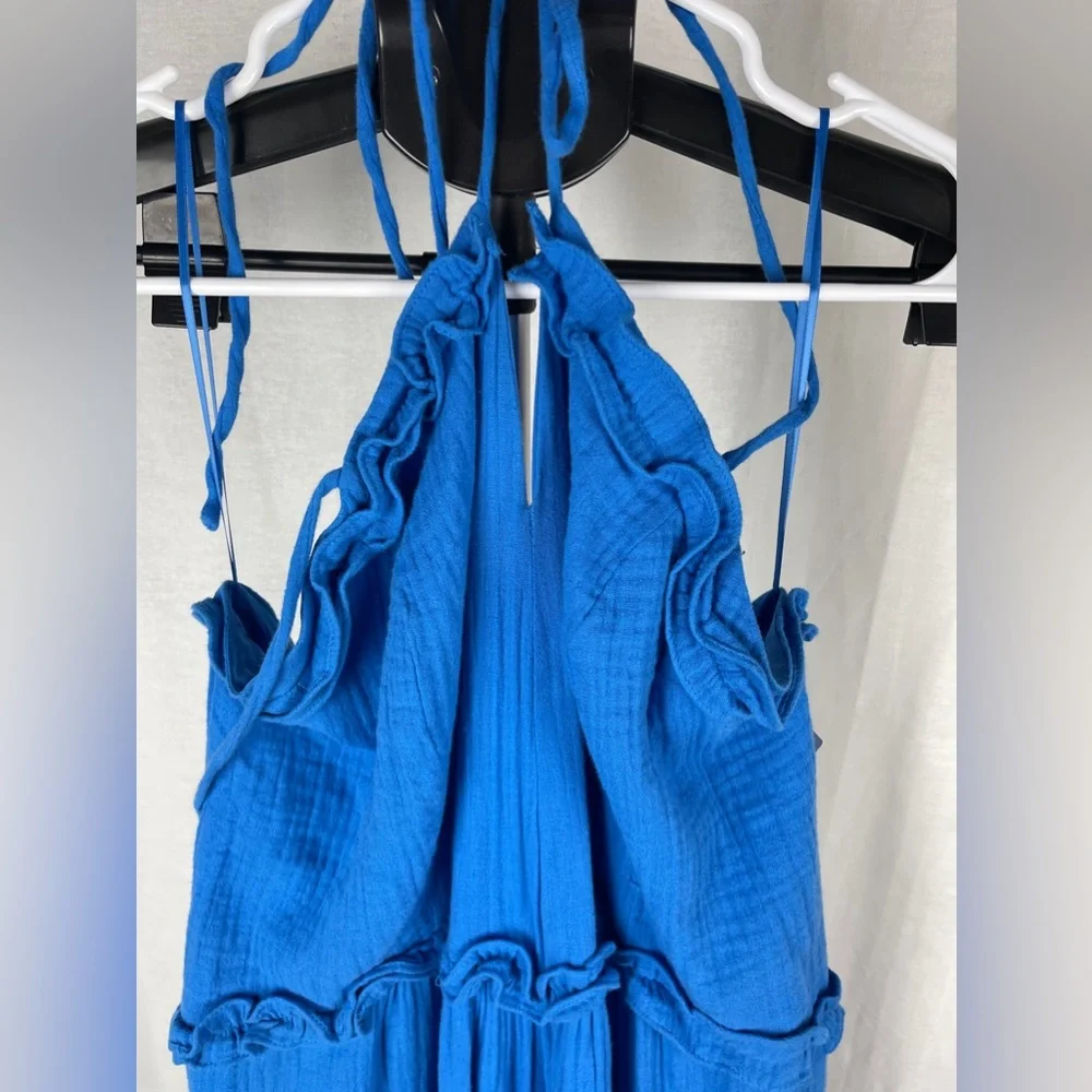 BTFL-LIFE Blue Tiered Ruffle Cotton Maxi Dress Size Large NWT